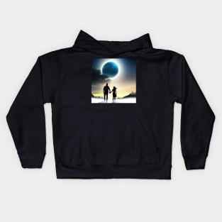 Valentine Wall Art -  Cosmic couple in the mist - Unique Valentine Fantasy Planet Landsape - Photo print, canvas, artboard print Kids Hoodie